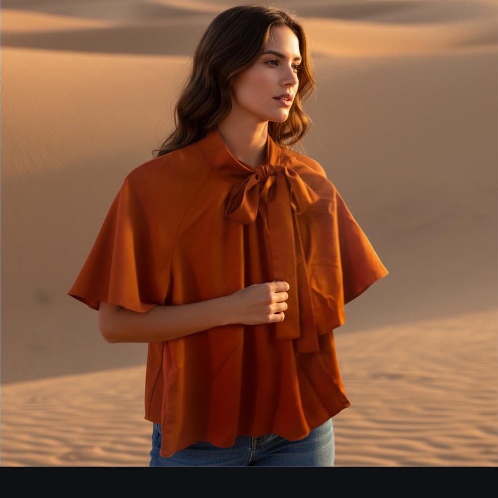 SHEIN Vibrant Orange Blouse with Bow Detail